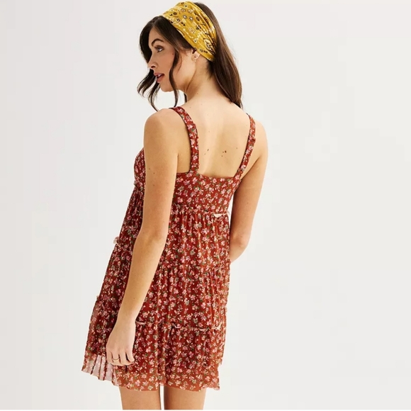 Juniors' Love, Fire Tiered Mesh Babydoll Mini Dress - Picture 2 of 7